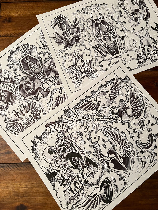 Three Piece Tattoo Flash Set